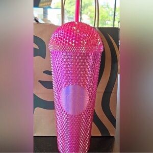 Pink Studded Tumbler with Straw
